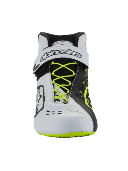 Zapatillas de kart Alpinestars KX V3 homologadas por la FIA en negro, blanco y amarillo fluorescente