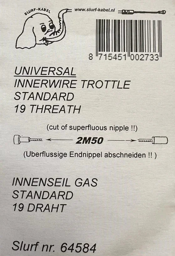 Gaskabel universeel aflopende kop - KartKings