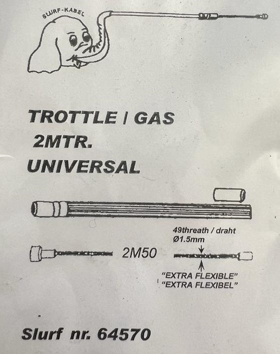 Gaskabel Universeel / remkabel/ koppeling kabel aflopende kop incl buiten kabel