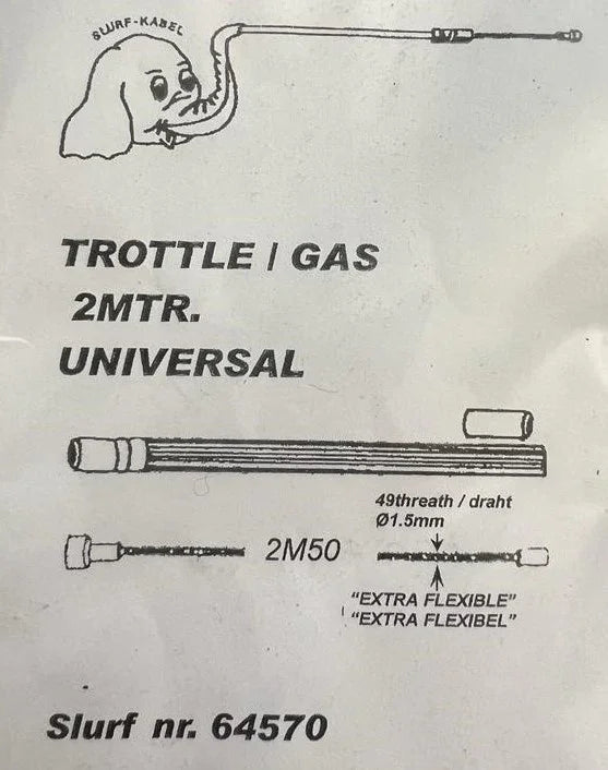 Gaskabel universeel aflopende kop incl buitenkabel - KartKings