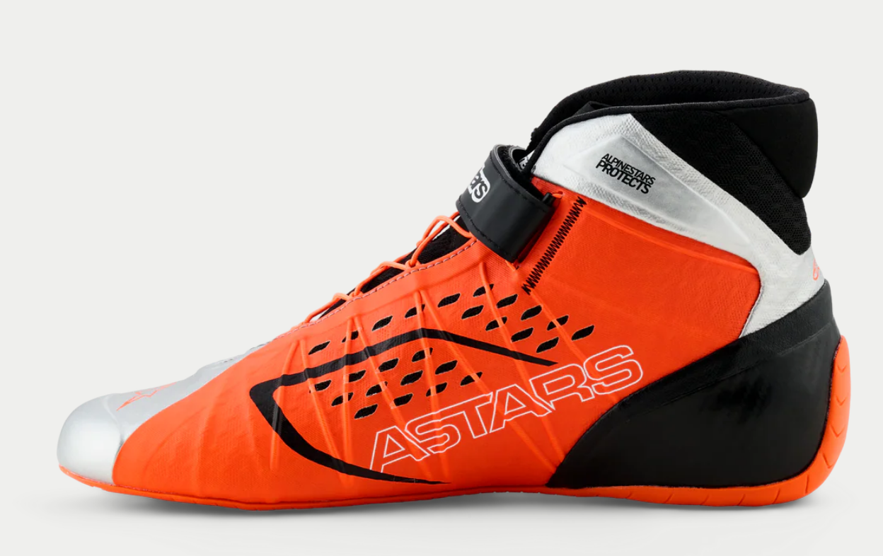 Zapatillas de kart Alpinestars KX V3 homologadas por la FIA en color naranja/plateado