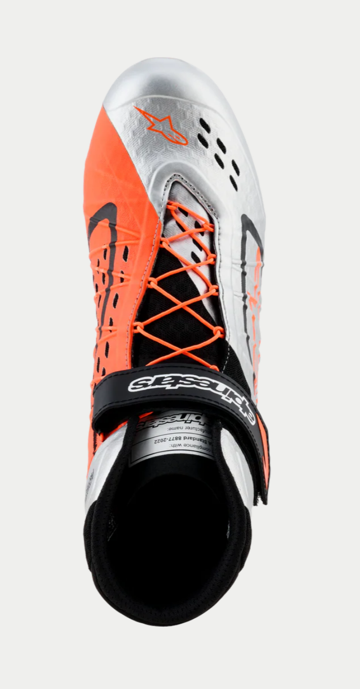 Zapatillas de kart Alpinestars KX V3 homologadas por la FIA en color naranja/plateado