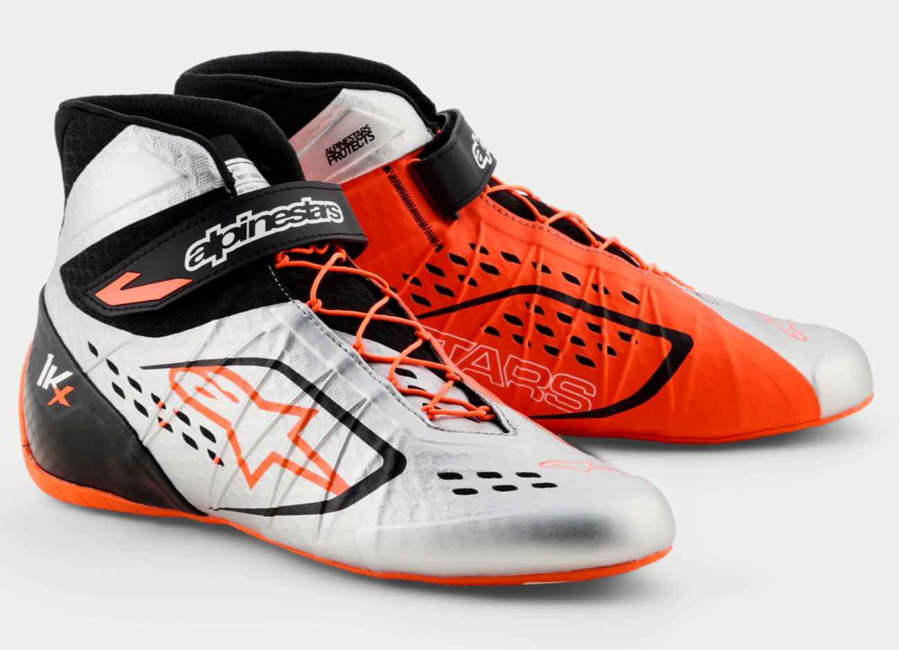 Zapatillas de kart Alpinestars KX V3 homologadas por la FIA en color naranja/plateado