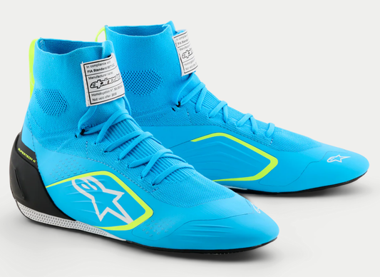 Zapatillas de karting Alpinestars Supertech K FIA, azul claro/amarillo fluorescente