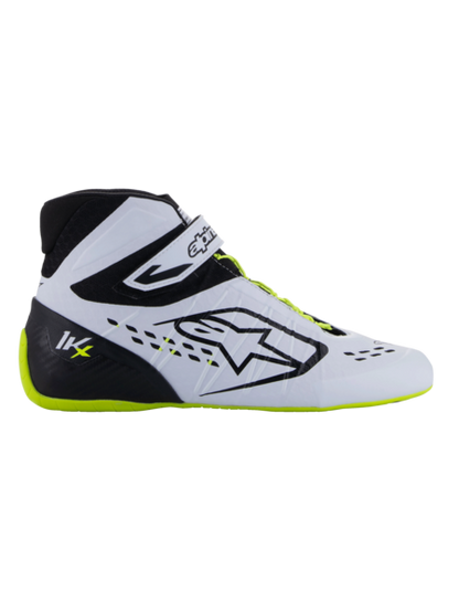 Zapatillas de kart Alpinestars KX V3 homologadas por la FIA en negro, blanco y amarillo fluorescente