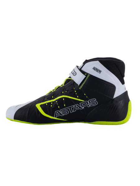 Zapatillas de kart Alpinestars KX V3 homologadas por la FIA en negro, blanco y amarillo fluorescente