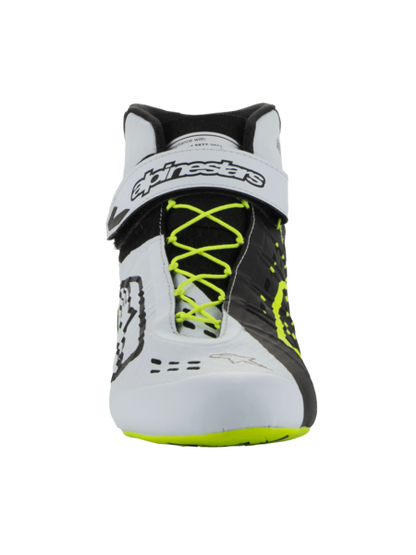 Zapatillas de kart Alpinestars KX V3 homologadas por la FIA en negro, blanco y amarillo fluorescente