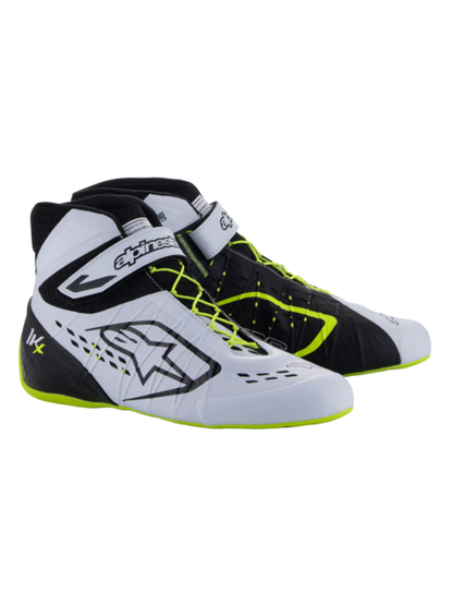 Zapatillas de kart Alpinestars KX V3 homologadas por la FIA en negro, blanco y amarillo fluorescente