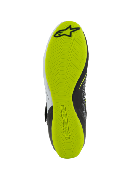Zapatillas de kart Alpinestars KX V3 homologadas por la FIA en negro, blanco y amarillo fluorescente