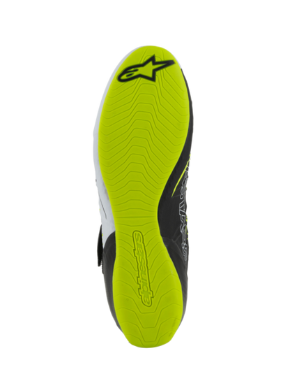 Zapatillas de kart Alpinestars KX V3 homologadas por la FIA en negro, blanco y amarillo fluorescente