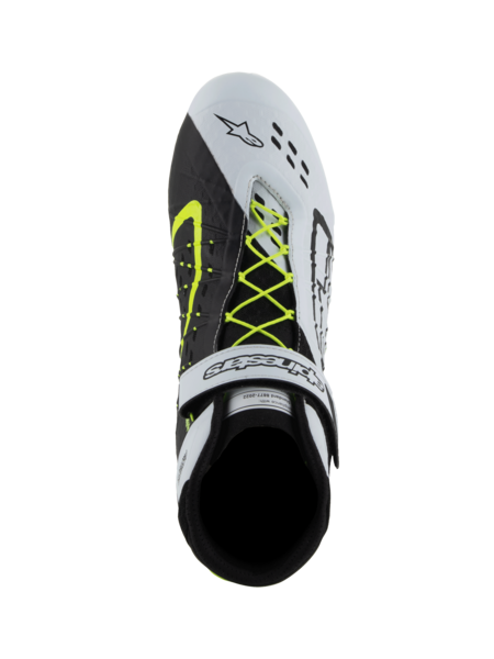 Zapatillas de kart Alpinestars KX V3 homologadas por la FIA en negro, blanco y amarillo fluorescente