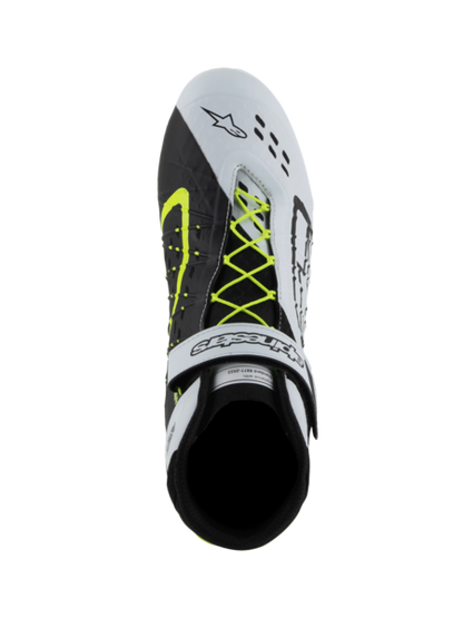 Zapatillas de kart Alpinestars KX V3 homologadas por la FIA en negro, blanco y amarillo fluorescente
